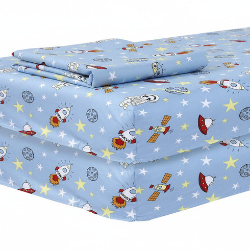 Cot Bed Sheets Super Soft Breathable Polycotton Fitted Sheet - Space Blue
