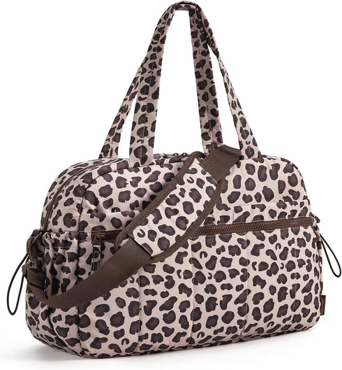 BAGSMART 24L Women’s Leopard Print Gym & Travel Bag with Wet Pocket – Weekend Overnight Cabin Holdall with Trolley Sleeve