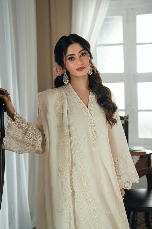Azure Embroidered Net Suit Ivory Petal