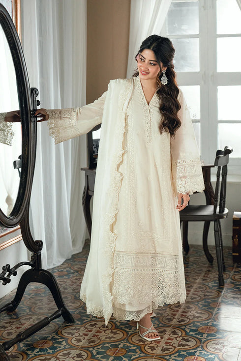 Azure Embroidered Net Suit Ivory Petal