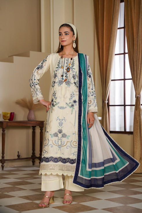 Attire Designer Embroidered Cotton Lawn 3PC Suit AD-14
