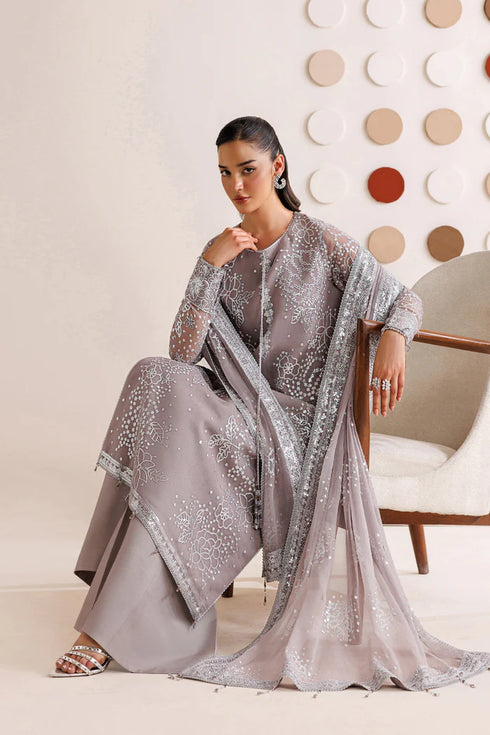 Farasha Embroidered Chiffon Suit Walnut Silk