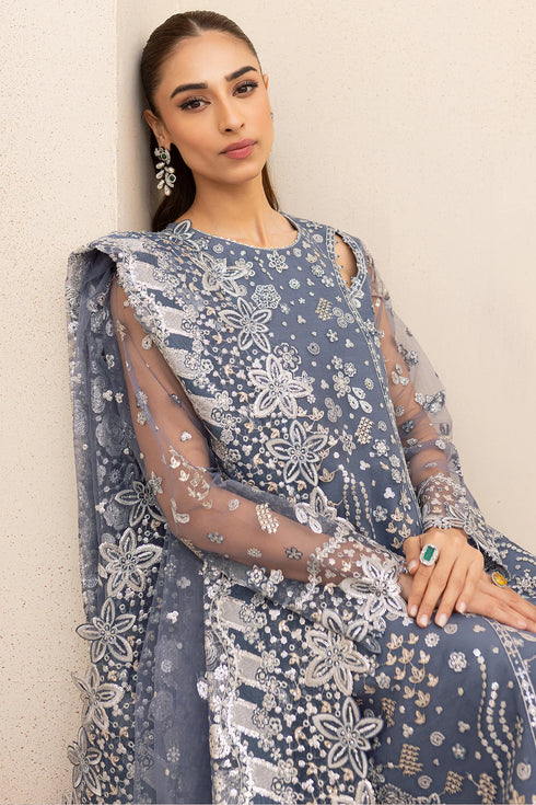 Farasha Embroidered Net Suit Dusky Shadow