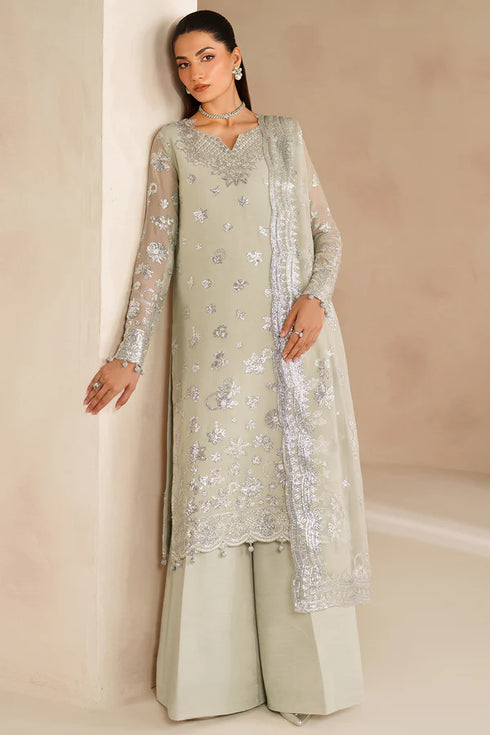 Farasha Embroidered Chiffon Suit Crystal Dew