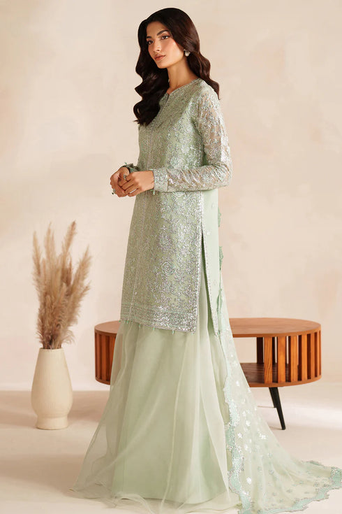 Farasha Embroidered Chiffon Suit Soft Fern