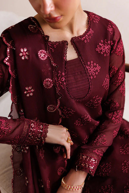 Farasha Embroidered Chiffon Suit Crimson Grace