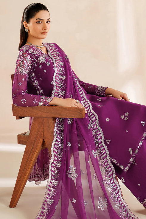 Farasha Embroidered Chiffon Suit Magenta Rose