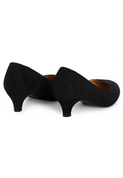 Women Round Toe Kitten Heel Shoes Black Suede G-20 PLUS
