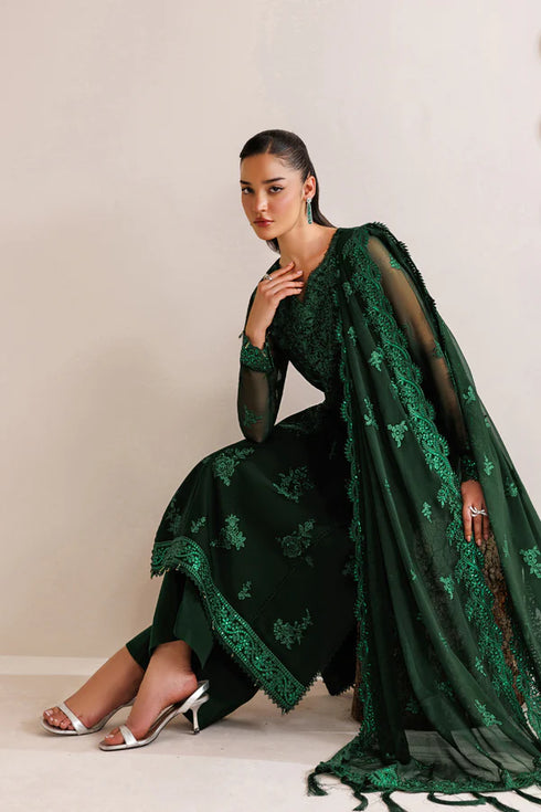 Farasha Embroidered Chiffon Suit Emerald Leaf