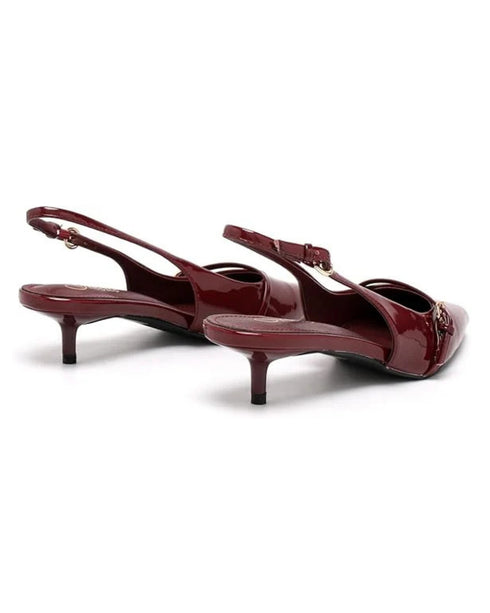 Women's Burgundy Slingback Kitten Heel Pointed Toe Shoes Latex Insole — G-56955-5