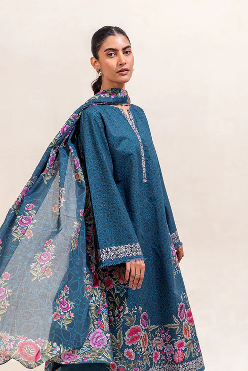 Beechtree Printed Blended Lawn Suit SAPPHIRE BLUE BT-03