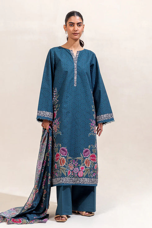 Beechtree Printed Blended Lawn Suit SAPPHIRE BLUE BT-03
