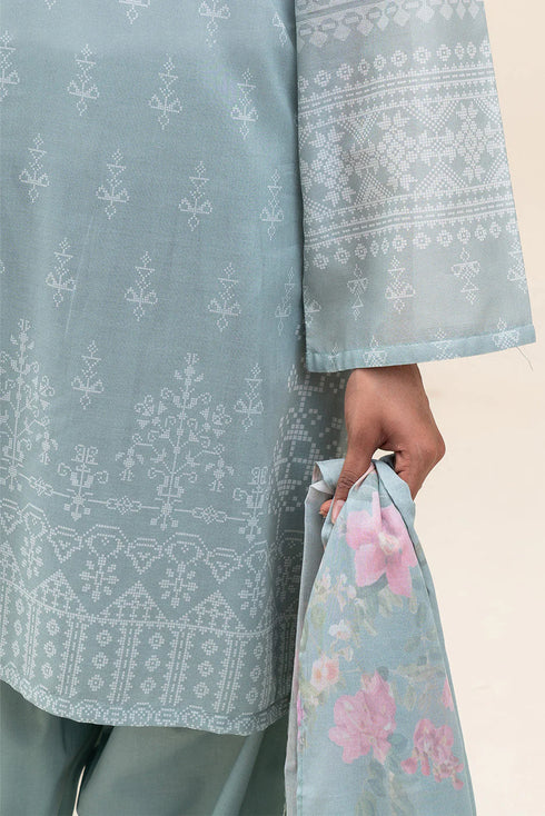 Beechtree Printed Blended Lawn Suit PISTACHIO ORCHID BT-09