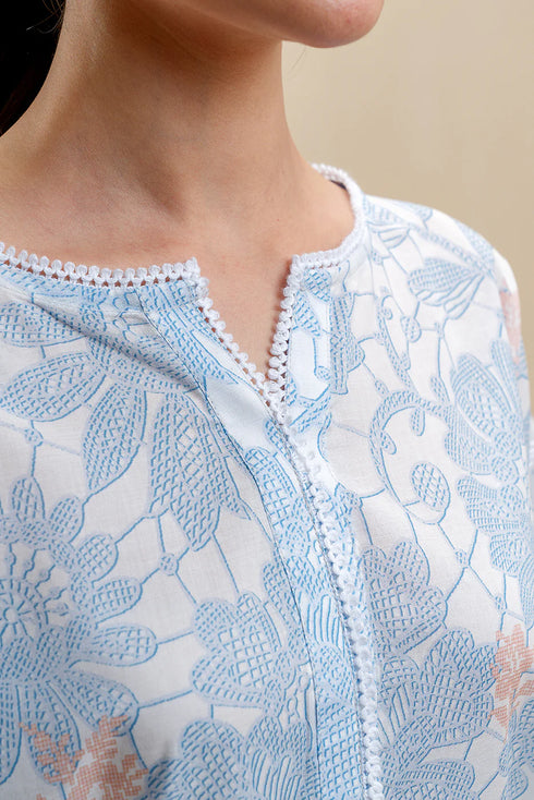 Beechtree Printed Blended Lawn Suit CERULEAN FLUORESCENCE BT-11