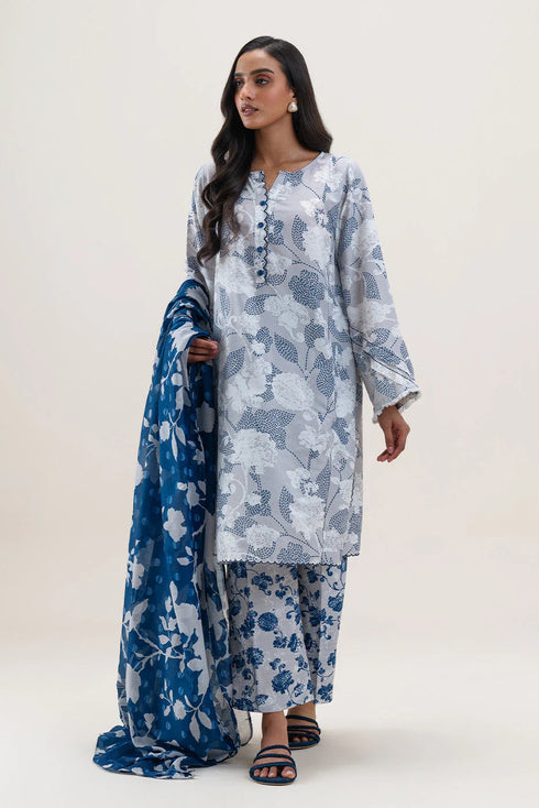 Beechtree Printed Blended Lawn Suit PEARL BLUE BT-12