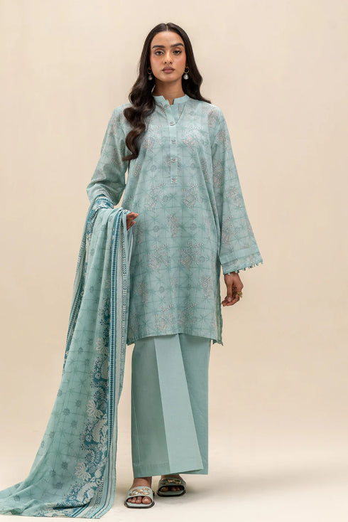 Beechtree Printed Blended Lawn Suit TURQUOISE GRACE BT-05