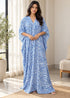 Women’s Blue Leopard-Print Maxi Kaftan Beach Cover-Up – Relaxed Fit