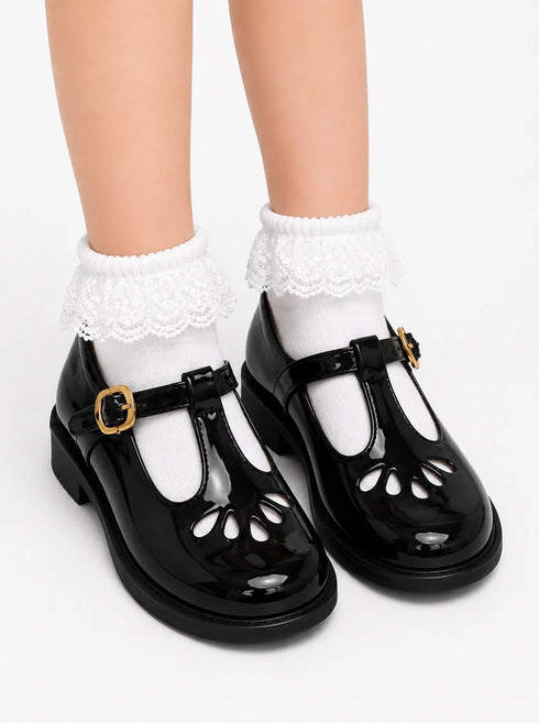 Girls Black Patent Mary Jane School Shoes with Gold Buckle C/S-20