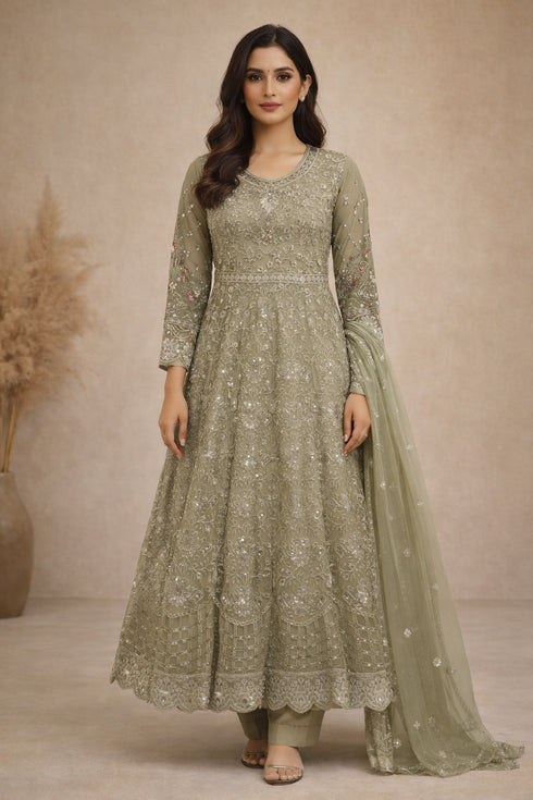 Baba Posh Embroidered Chiffon Maxi Suit with Sequins & Stone Work BP-02