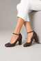 Brown Matte Ankle Strap Block Heel Court Shoes– G-1829