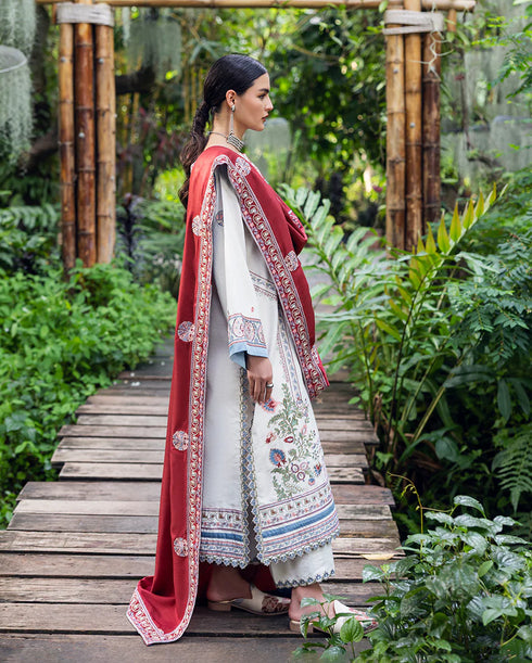 Mushq Embroidered Karandi Suit Coper Blaze