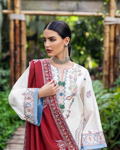 Mushq Embroidered Karandi Suit Coper Blaze