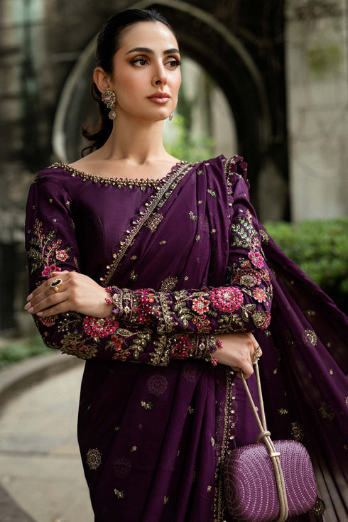 Maria B Embroidered Chiffon Saree WF-09-01-Purple