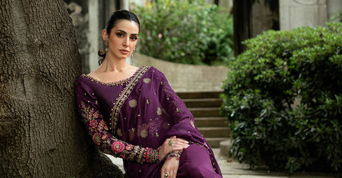 Maria B Embroidered Chiffon Saree WF-09-01-Purple