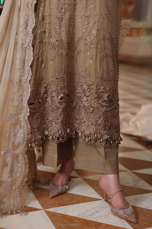 Maria B 3 Piece Embroidered Chiffon Suit MPC-26-103-Olive Gold