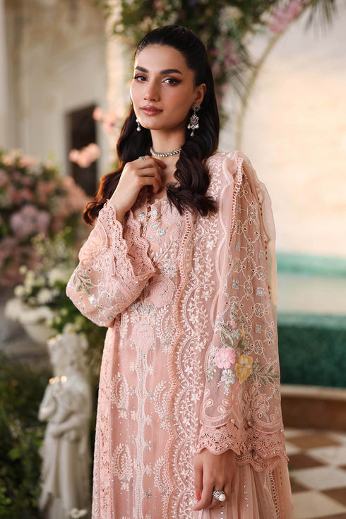 Maria B 3 Piece Embroidered Chiffon Suit MPC-26-104-Peach Pink