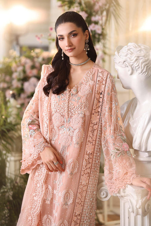 Maria B 3 Piece Embroidered Chiffon Suit MPC-26-104-Peach Pink