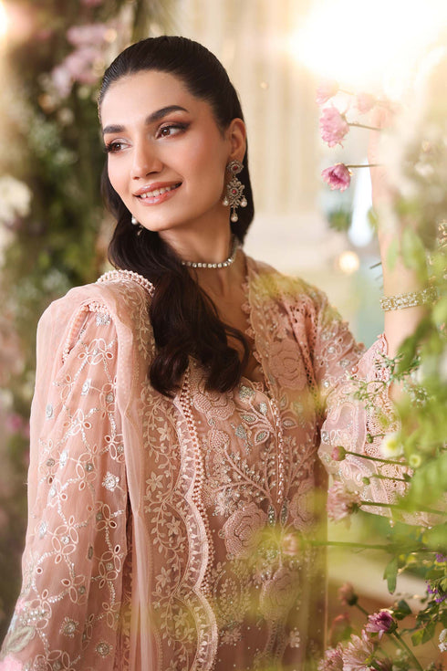 Maria B 3 Piece Embroidered Chiffon Suit MPC-26-104-Peach Pink
