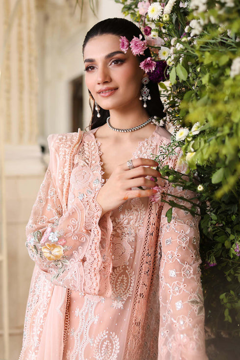Maria B 3 Piece Embroidered Chiffon Suit MPC-26-104-Peach Pink