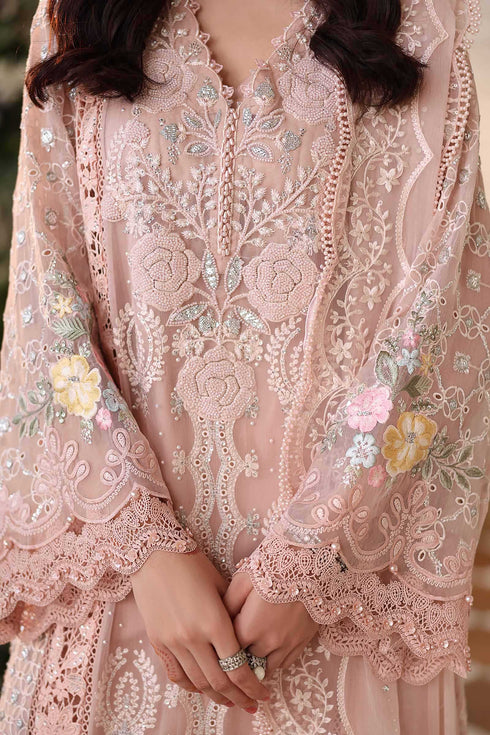 Maria B 3 Piece Embroidered Chiffon Suit MPC-26-104-Peach Pink