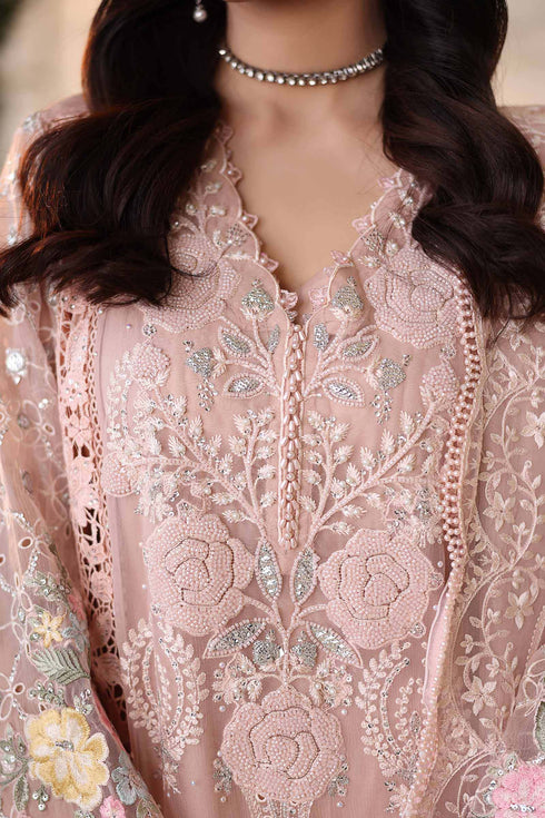 Maria B 3 Piece Embroidered Chiffon Suit MPC-26-104-Peach Pink