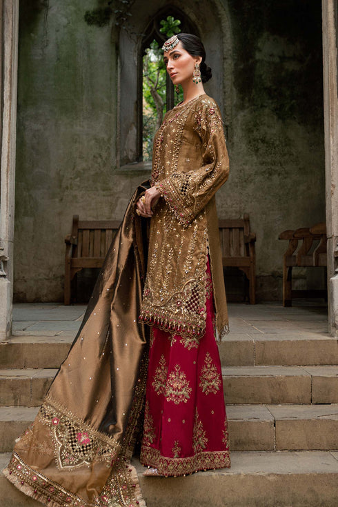 Maria B Embroidered Raw Silk Suit WF-09-04-Tambaku Brown