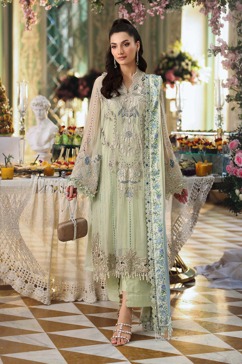 Maria B 3 Piece Embroidered Chiffon Suit MPC-26-105-Pistachio Green