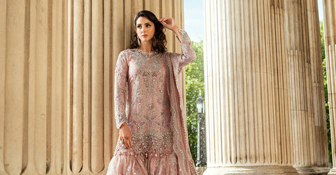 Maria B Embroidered Raw Silk Suit WF-09-05-Nude Pink