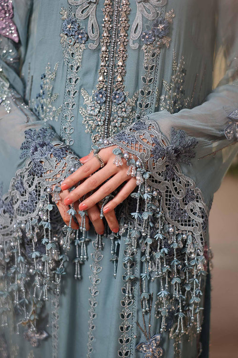 Maria B 3 Piece Embroidered Chiffon Suit MPC-26-106-Slate Blue