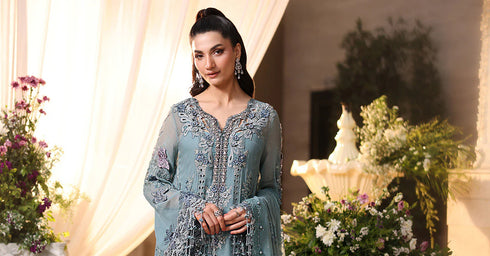 Maria B 3 Piece Embroidered Chiffon Suit MPC-26-106-Slate Blue