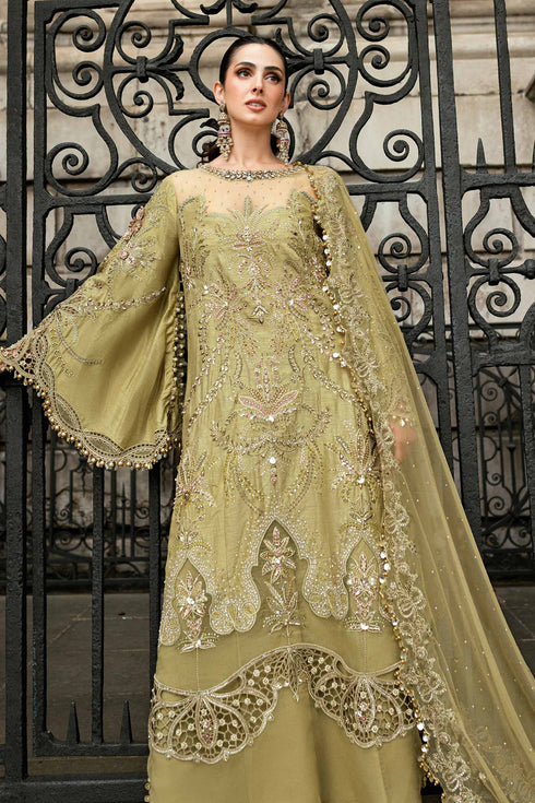 Maria B Embroidered Raw Silk Suit WF-09-08-Olive Green
