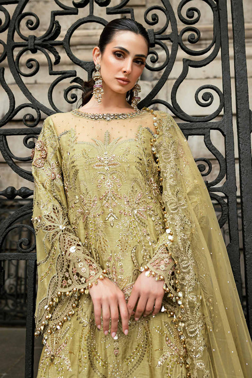 Maria B Embroidered Raw Silk Suit WF-09-08-Olive Green