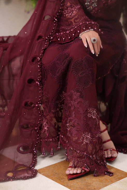Maria B 3 Piece Embroidered Chiffon Suit MPC-26-108-Burgundy