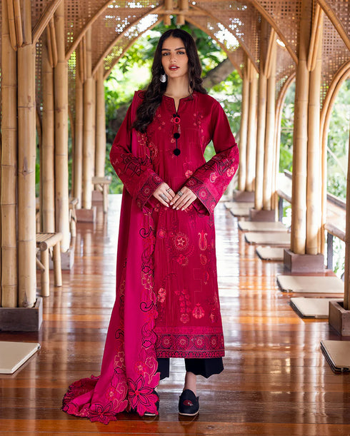 Mushq Embroidered Karandi Suit Darling Bloom