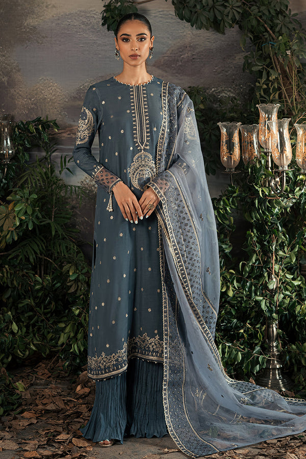 Croos Stitch  Embroidered Silk 3 Piece suit ETHNIC SUEDE