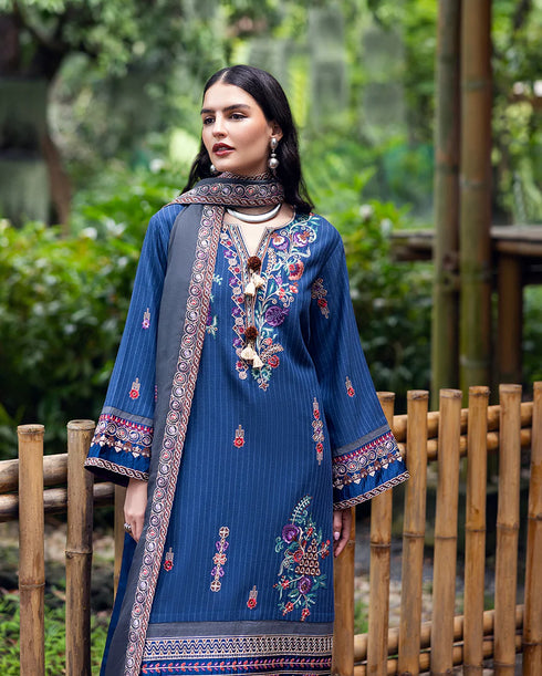 Mushq Embroidered Karandi Suit Granite Song