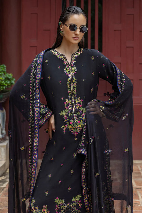 Mushq Embroidered Raw Silk Suit Onyxa