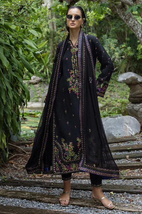 Mushq Embroidered Raw Silk Suit Onyxa