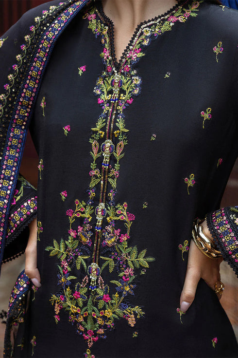 Mushq Embroidered Raw Silk Suit Onyxa