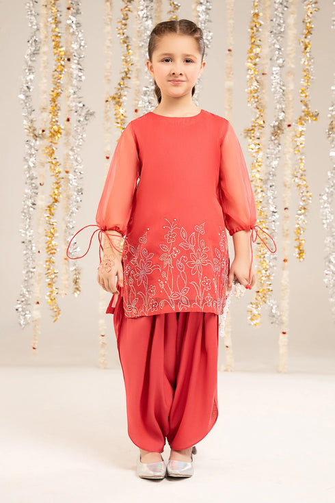 Maria B Kids 2 Piece Embellished Organza Suit MKS-EF26-10-Pink